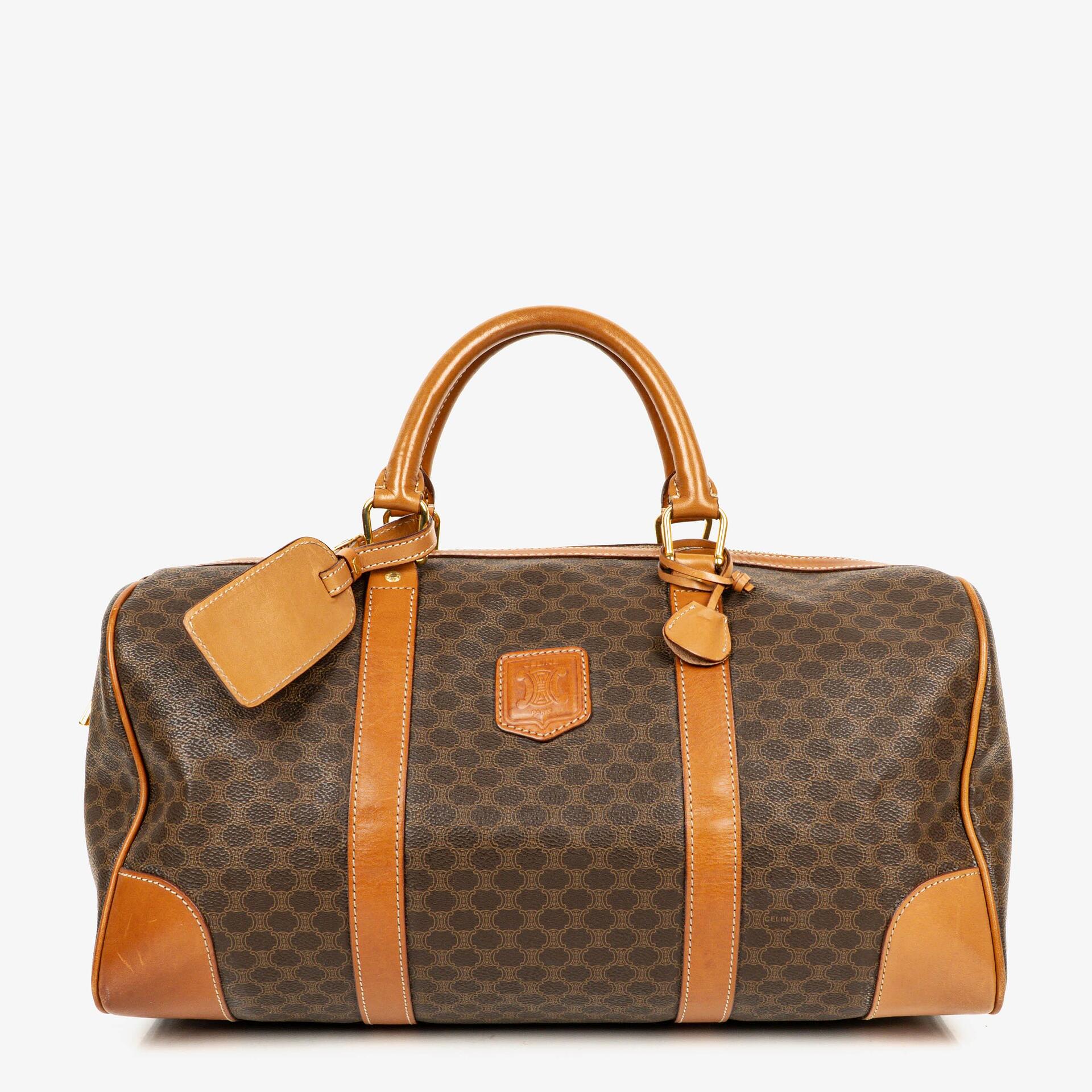 Celine Vintage Macadam Triomphe Brown Travel Bag