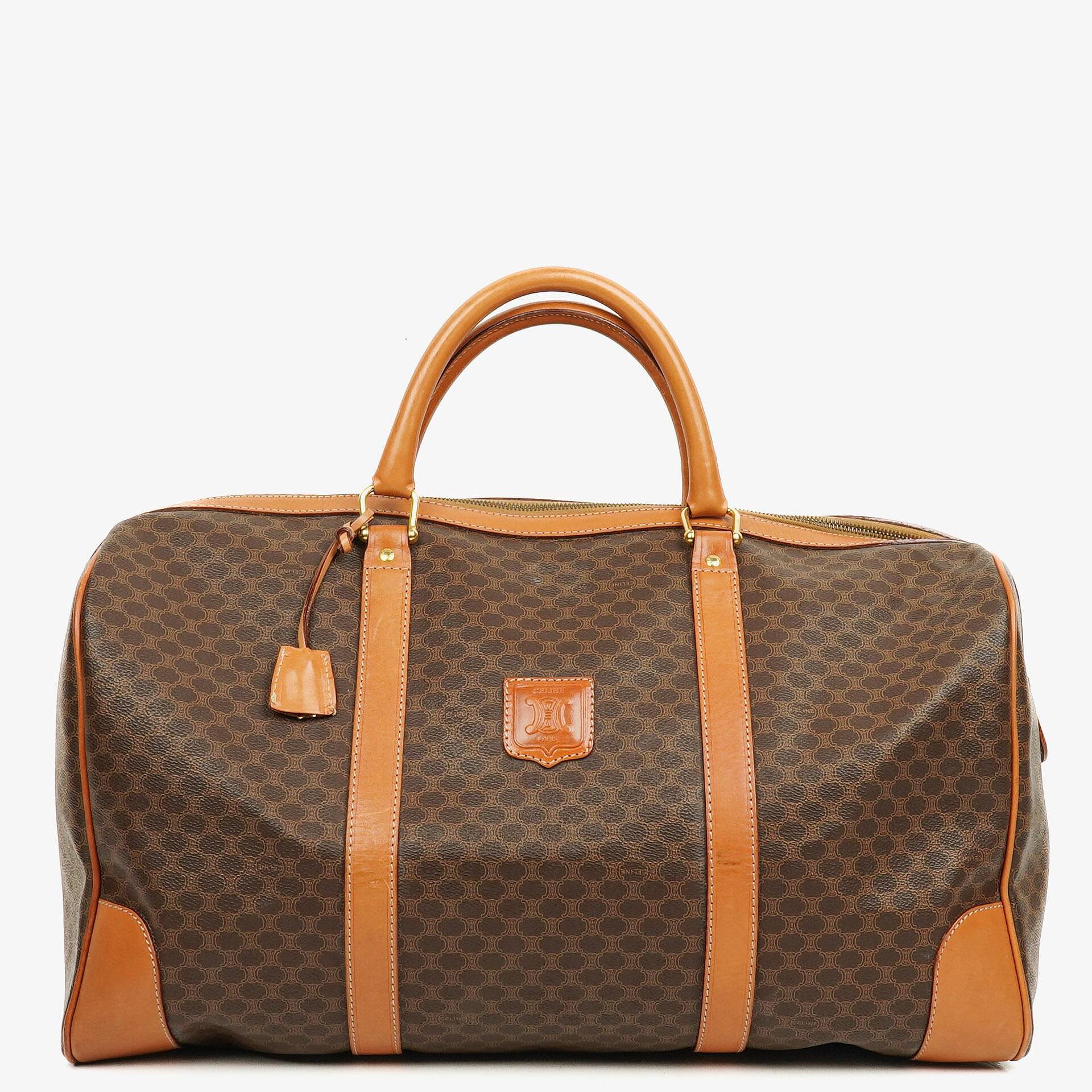 Celine Vintage Macadam Triomphe Brown Travel Bag