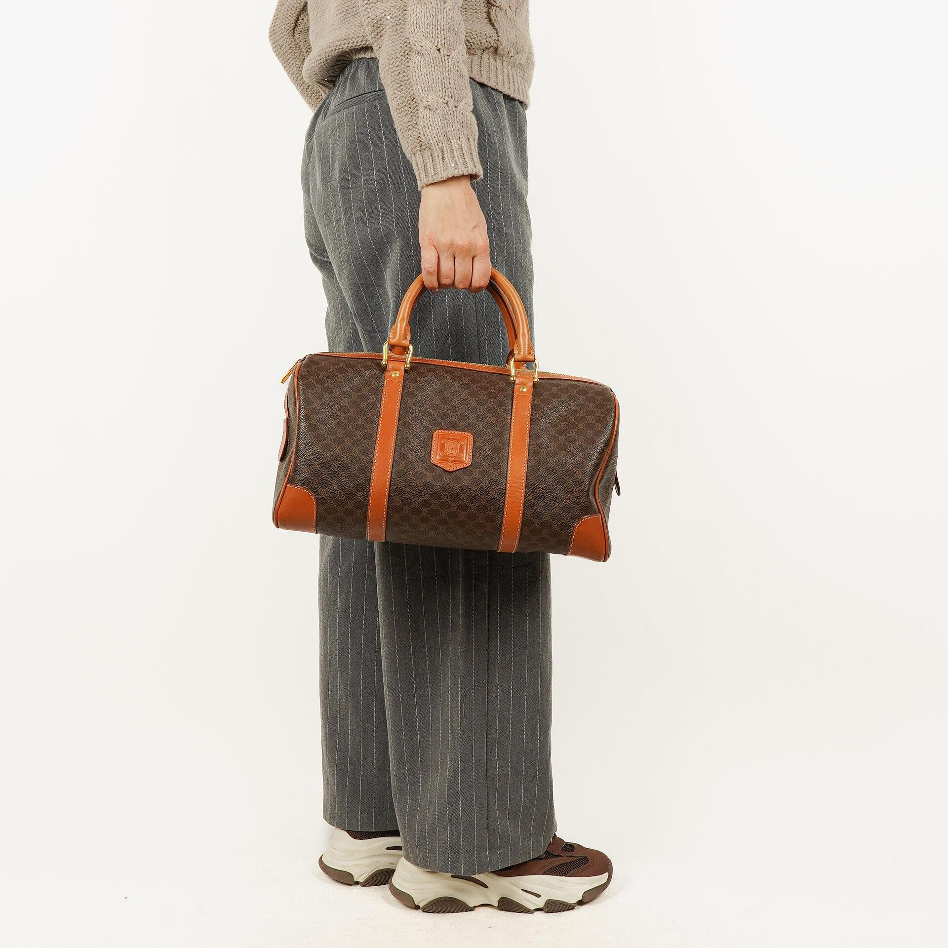 Celine Vintage Macadam Triomphe Brown Travel Bag