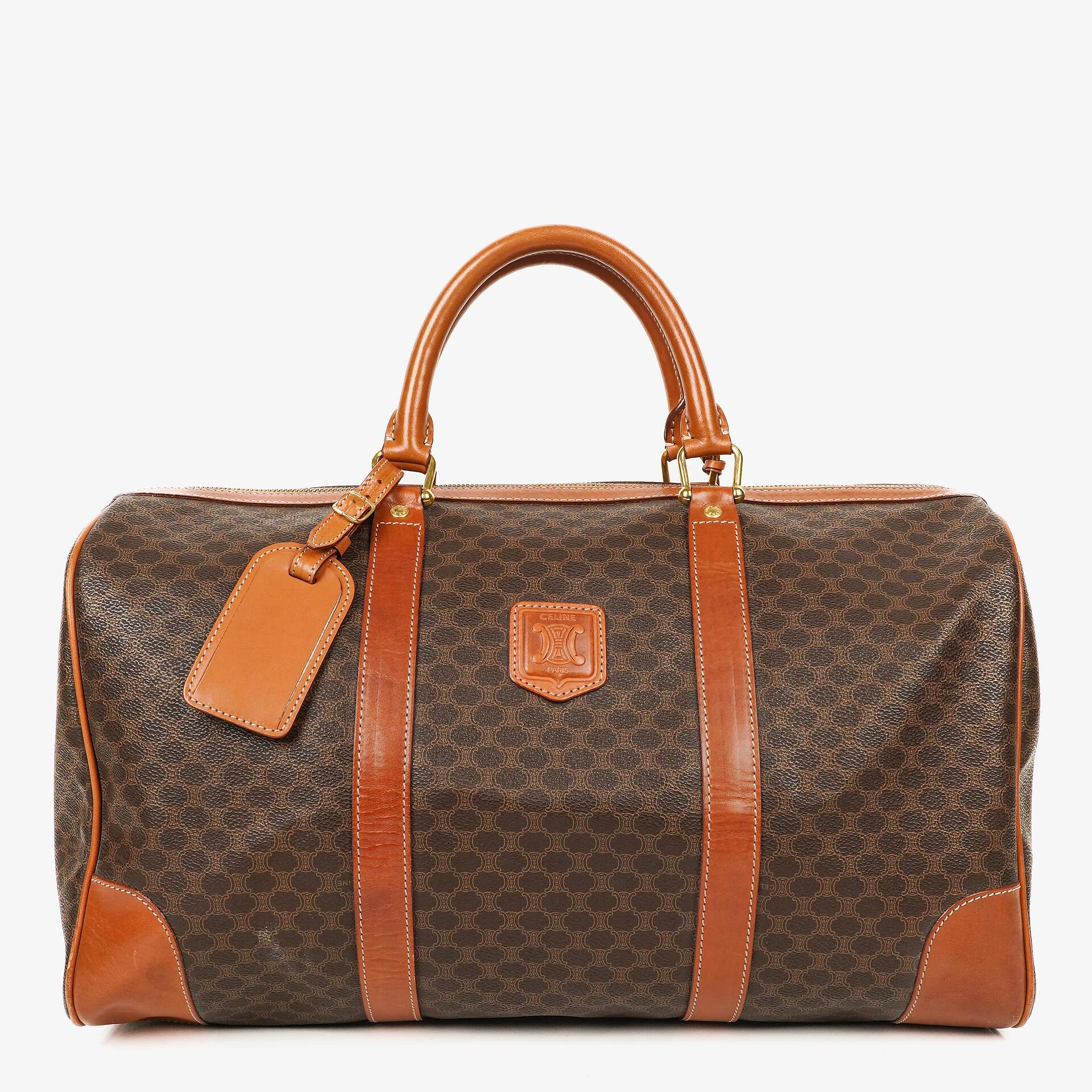Celine Vintage Macadam Triomphe Brown Travel Bag