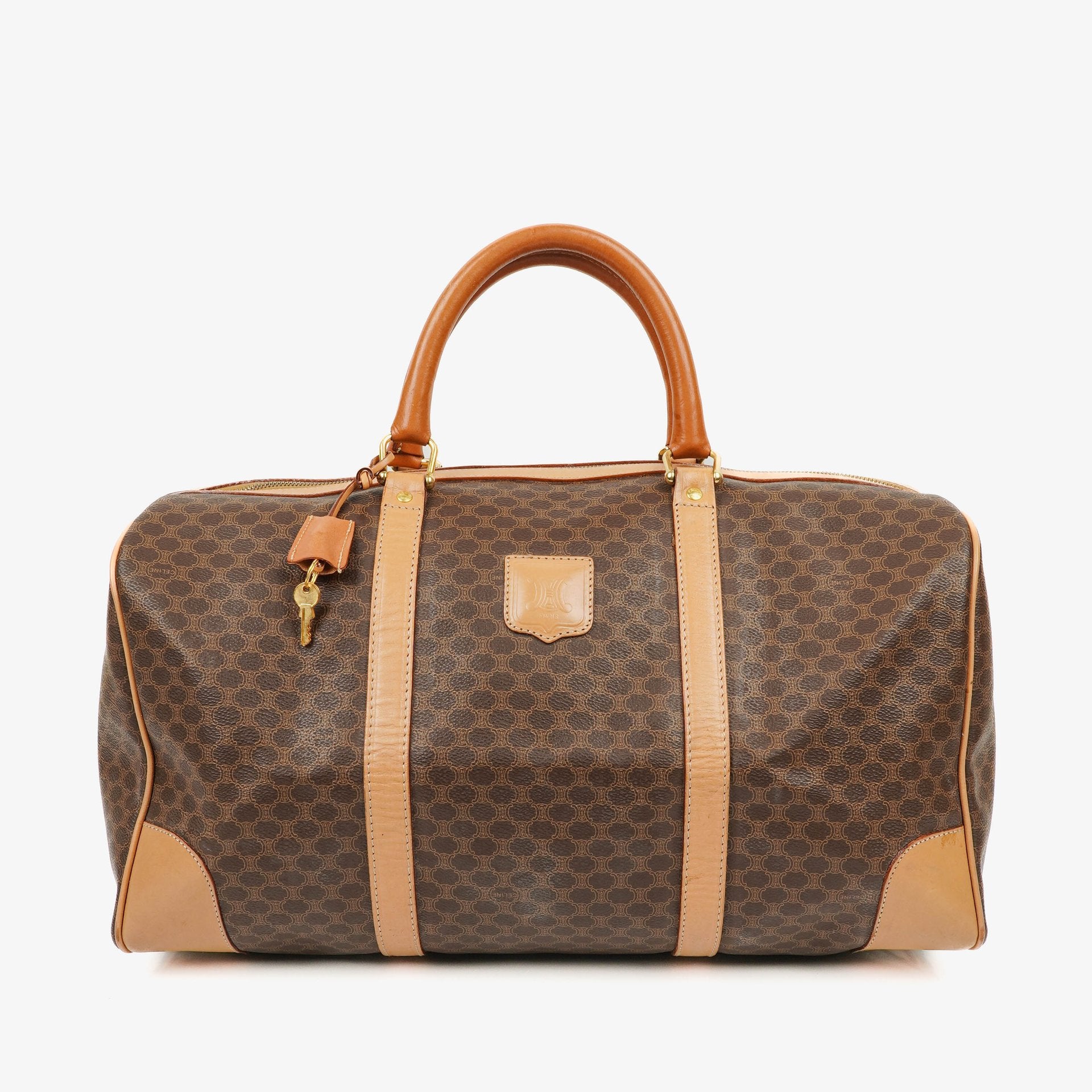 Celine Vintage Macadam Triomphe Brown Travel Bag