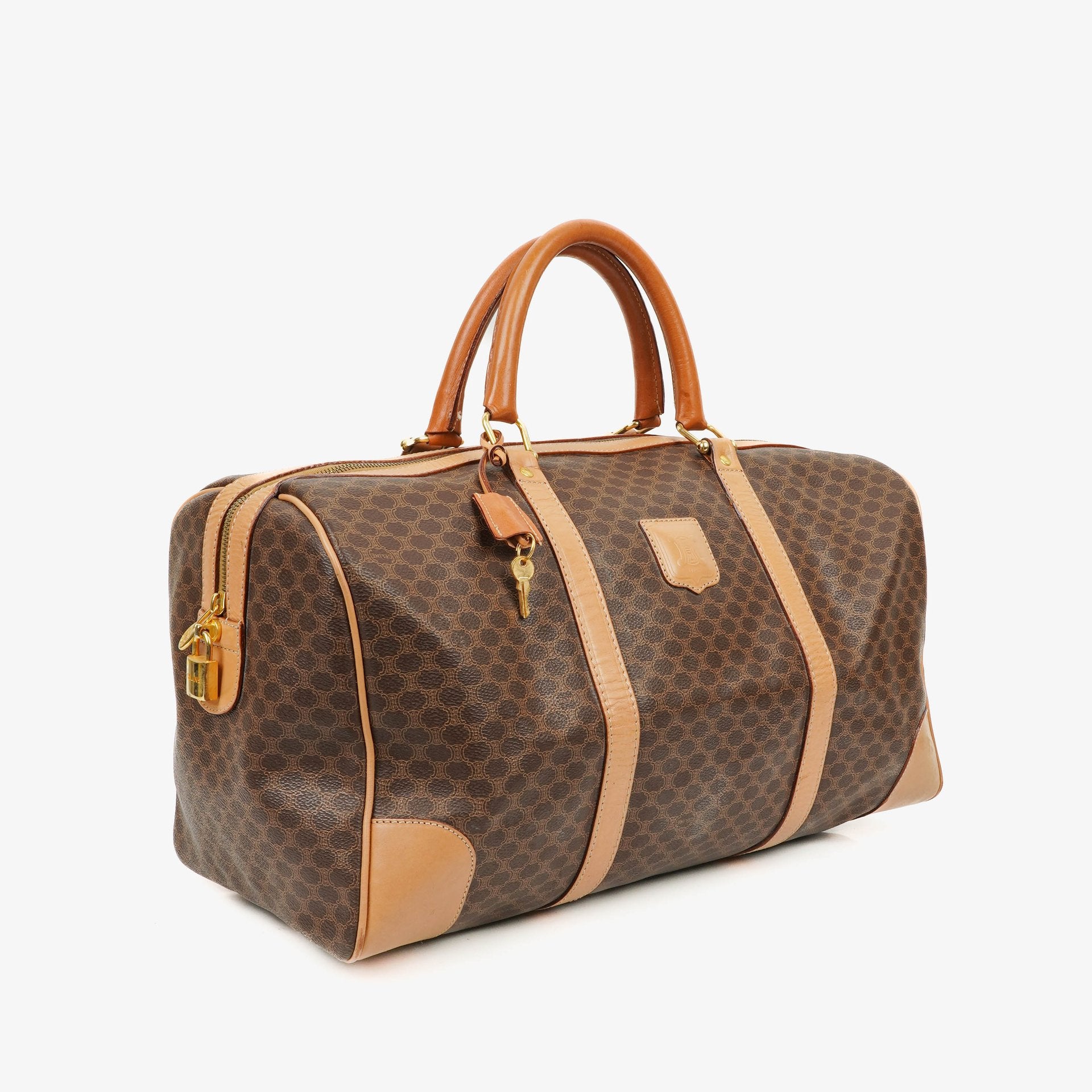 Celine Vintage Macadam Triomphe Brown Travel Bag
