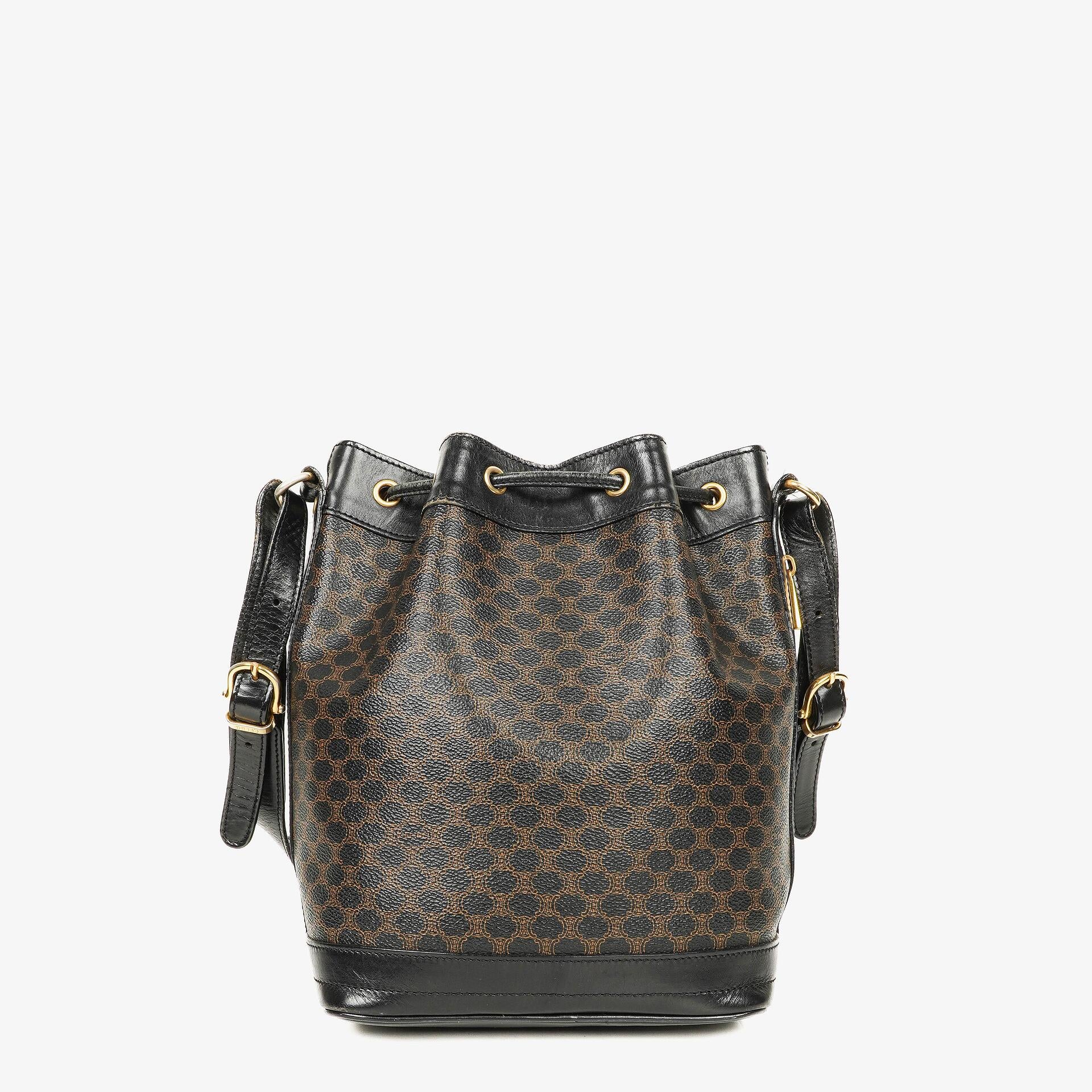 Celine Vintage Macadam Triomphe Drawstring Bucket Bag