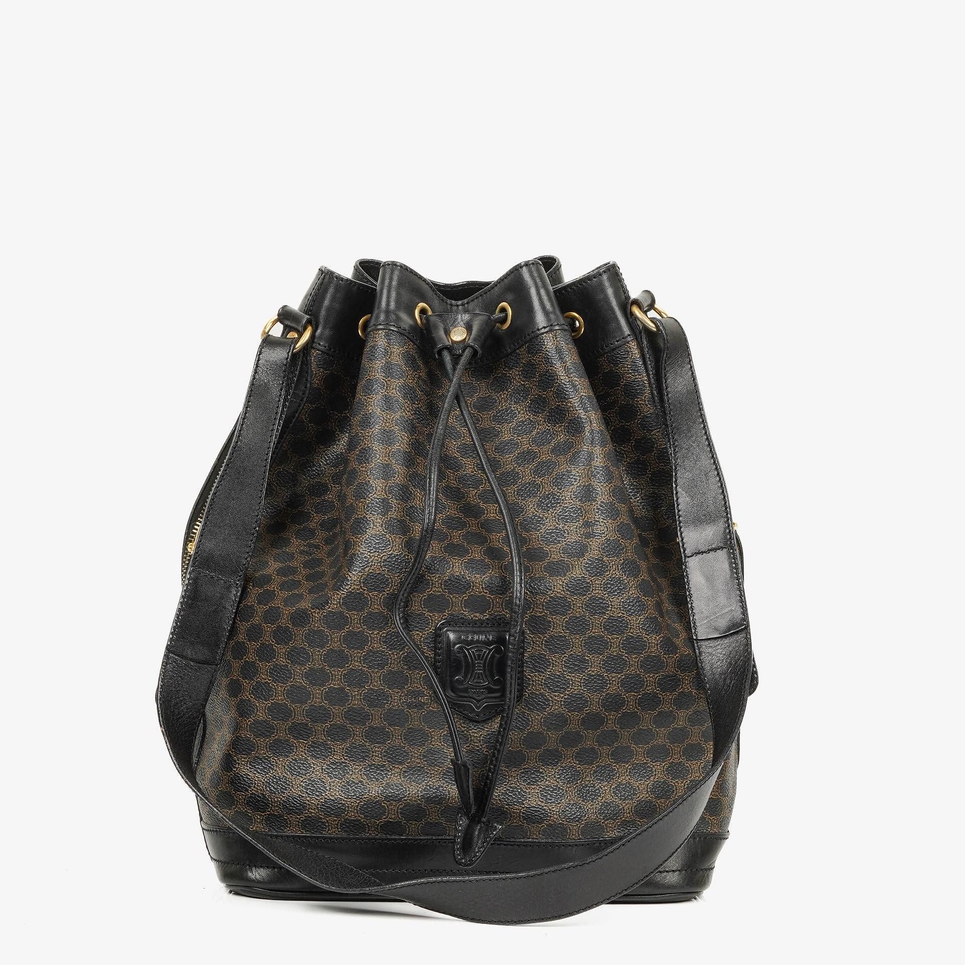 Celine Vintage Macadam Triomphe Drawstring Bucket Bag