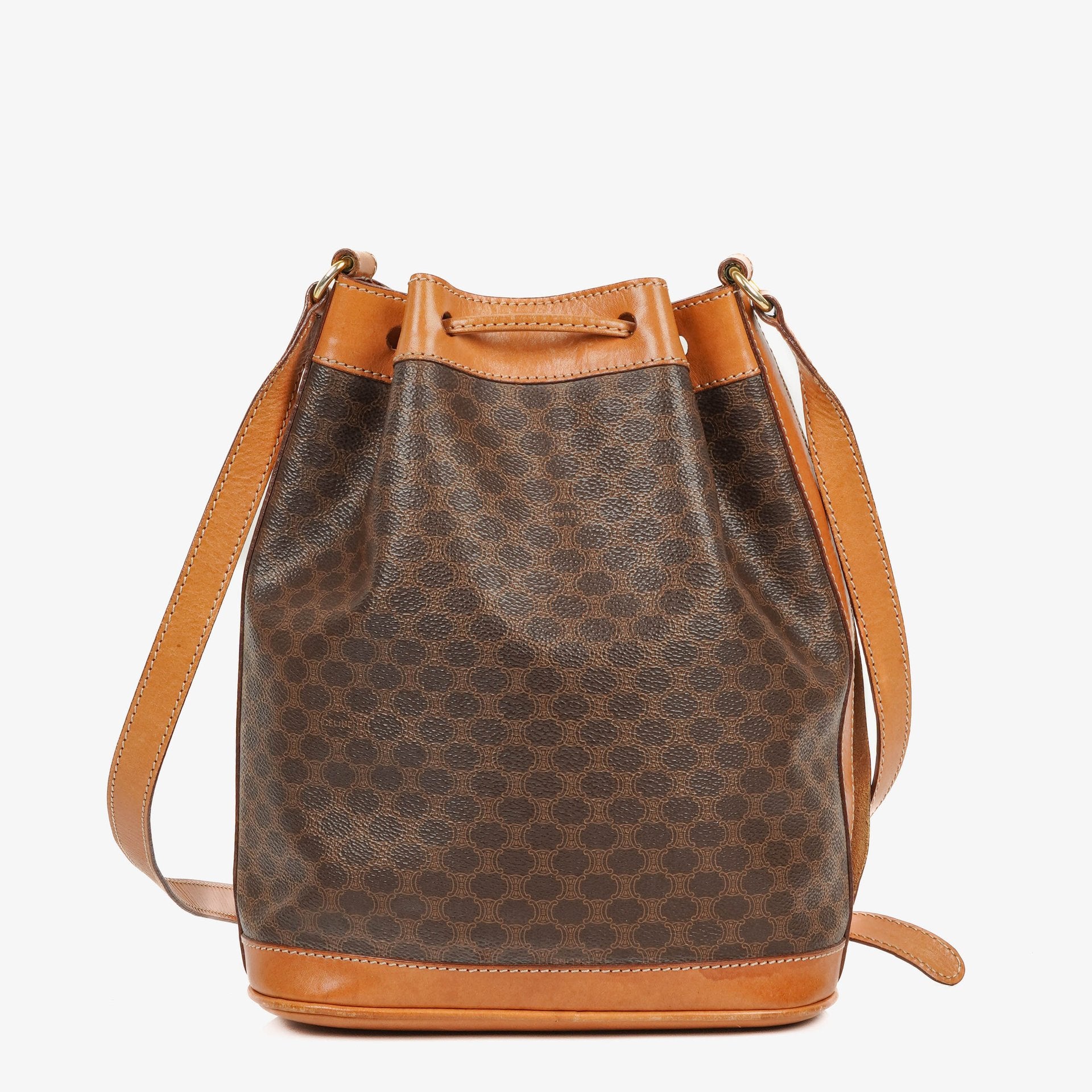 Celine Vintage Macadam Triomphe Drawstring Bucket Bag
