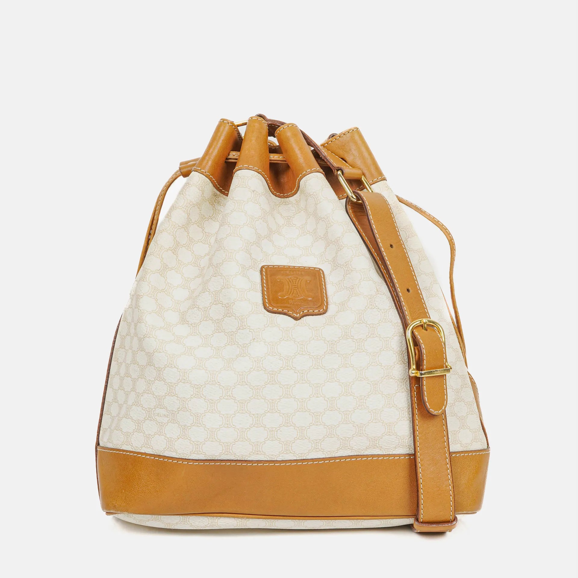 Celine Vintage Macadam Triomphe Drawstring Bucket Bag