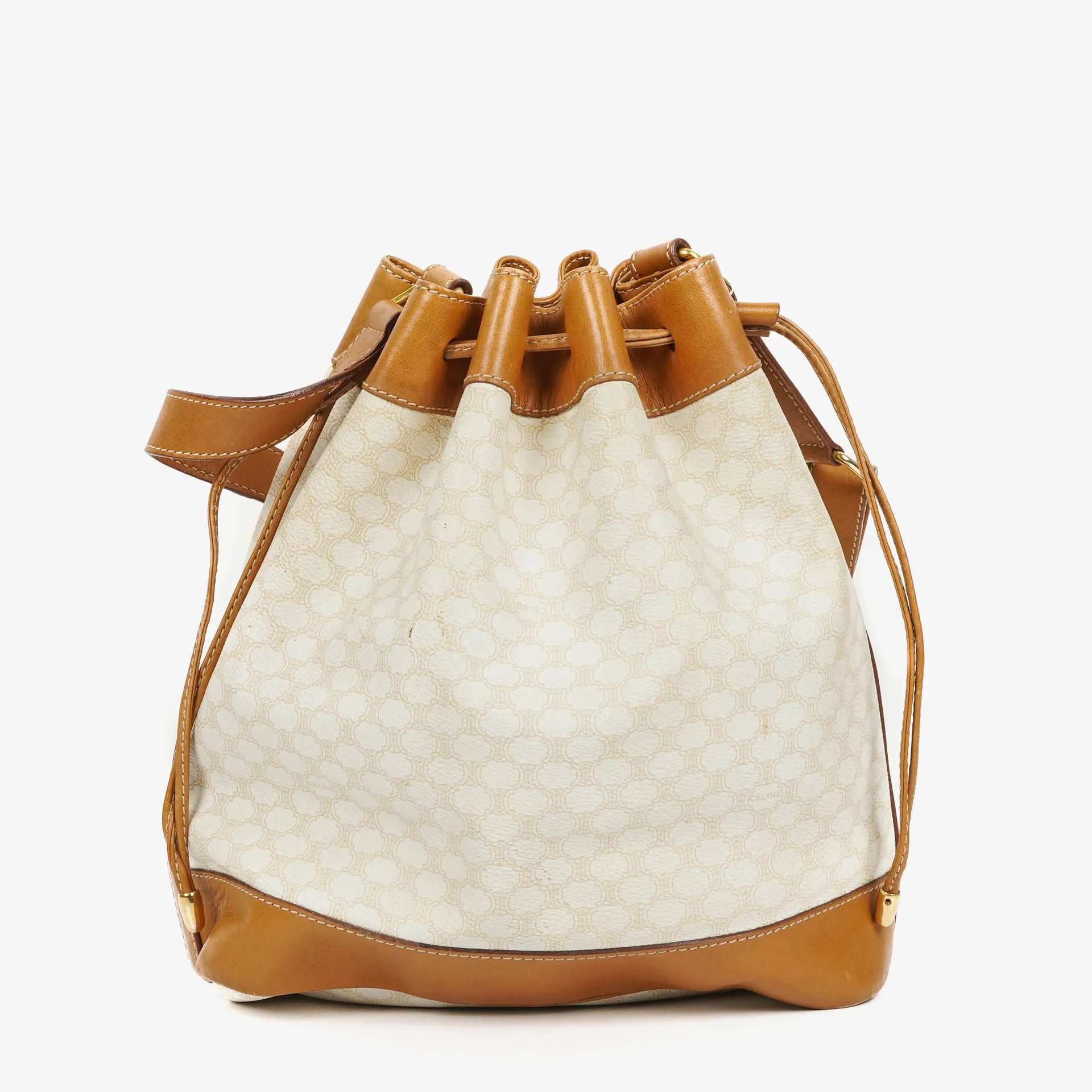 Celine Vintage Macadam Triomphe Drawstring Bucket Bag