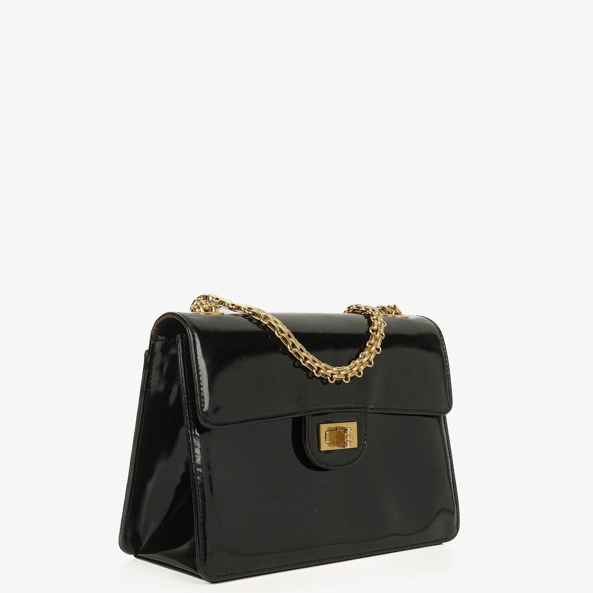 Chanel 2.55 Black Patent Leather Shoulder Bag With Mademoiselle Chain