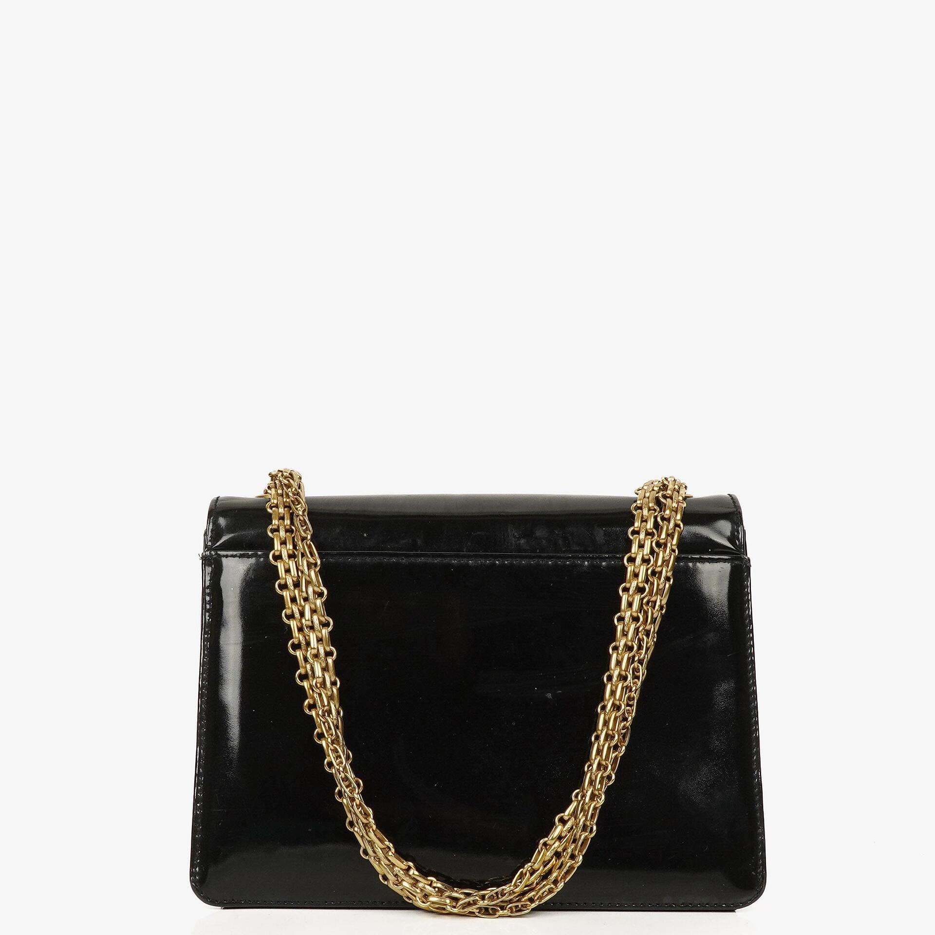 Chanel 2.55 Black Patent Leather Shoulder Bag With Mademoiselle Chain
