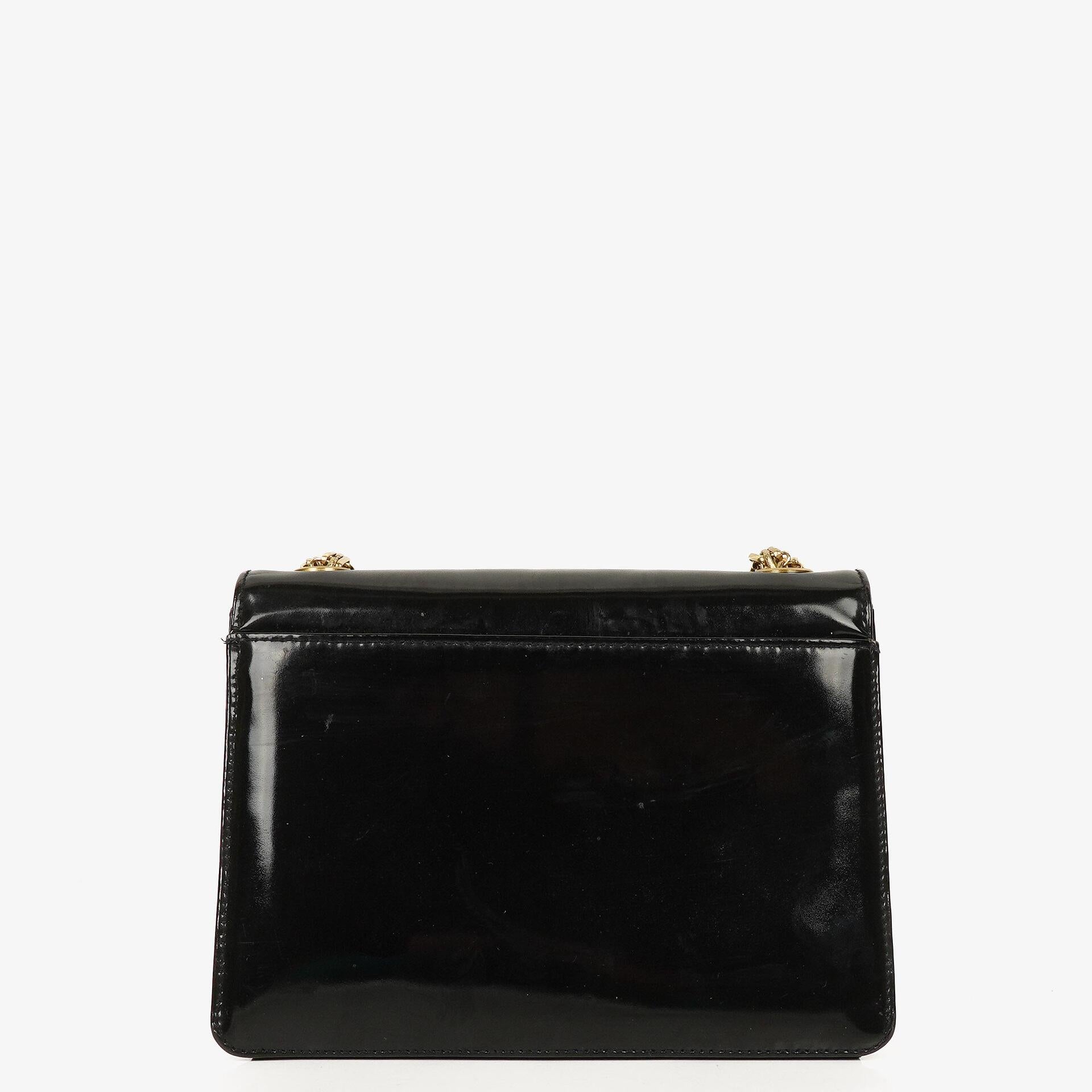 Chanel 2.55 Black Patent Leather Shoulder Bag With Mademoiselle Chain