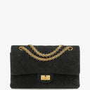 Chanel 2.55 Medium Classic Double Flap Bag Black Quilted Suede Gold Hardware