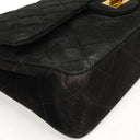 Chanel 2.55 Medium Classic Double Flap Bag Black Quilted Suede Gold Hardware