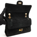 Chanel 2.55 Medium Classic Double Flap Bag Black Quilted Suede Gold Hardware