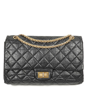 Chanel 2.55 Reissue Svart Åldrat Kalvskinn Stor Double Flap Väska