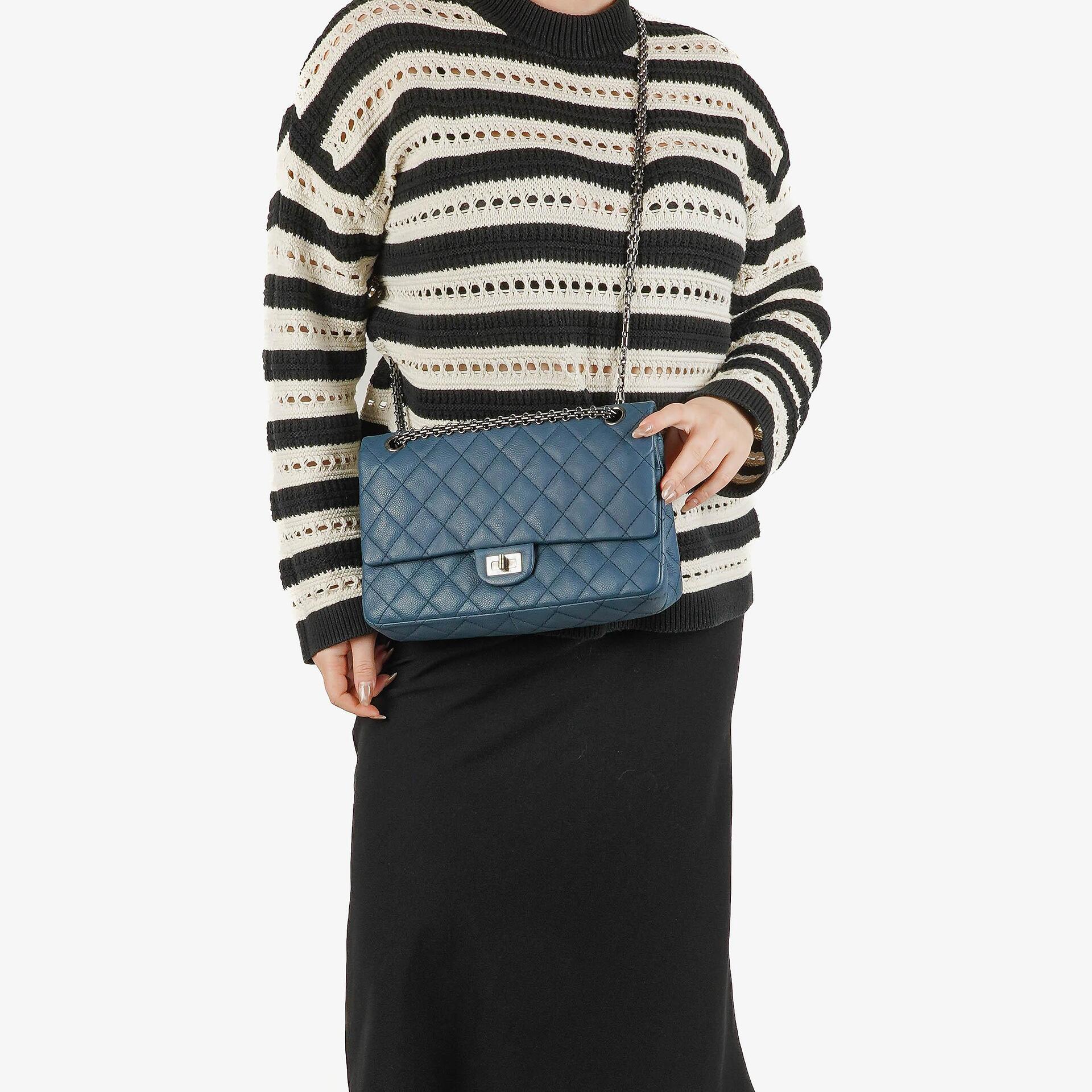 Chanel 2.55 Reissue Blue Caviar Quilted Leather Double Flap Bag With Ruthenium Hardware