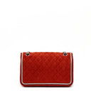 Sac à rabat double moyen Chanel 2.55 Reissue en daim rouge et cuir argenté