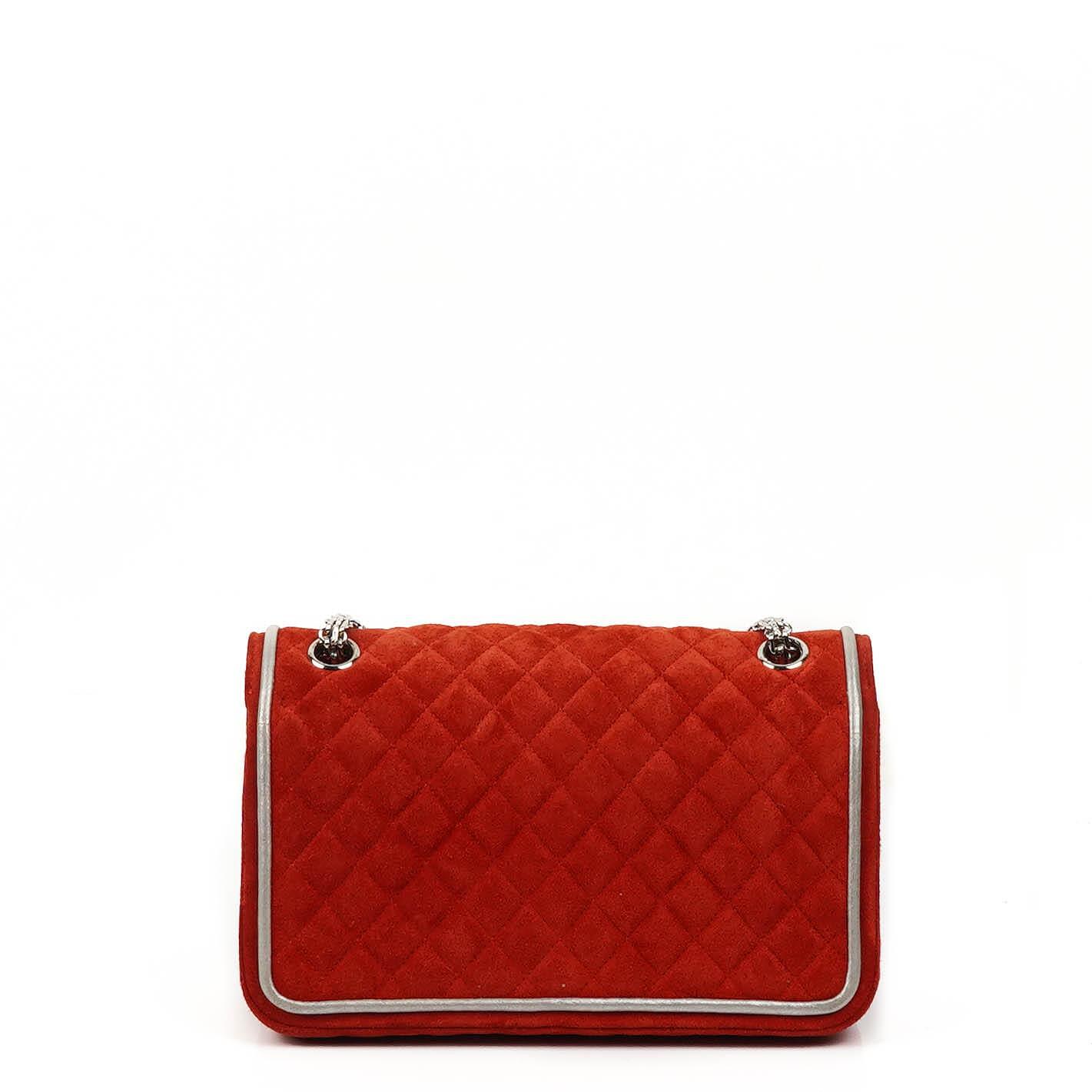 Chanel 2.55 Reissue Medium Double Flap Tasche in rotem Wildleder und silbernem Leder