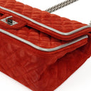 Sac à rabat double moyen Chanel 2.55 Reissue en daim rouge et cuir argenté