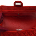 Sac à rabat double moyen Chanel 2.55 Reissue en daim rouge et cuir argenté