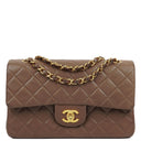 Chanel Small Clasic Double Flap Brown Quilted Lambskin 24K Gold-Plated Hardware