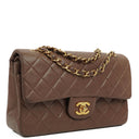 Chanel Small Clasic Double Flap Brown Quilted Lambskin 24K Gold-Plated Hardware