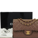 Chanel Small Clasic Double Flap Brown Quilted Lambskin 24K Gold-Plated Hardware