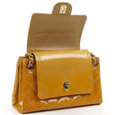Chanel Accordion Double Flap Bag Yellow Quilted Patent Leather With 24K Champagne Gold-Plated Hardware