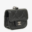 Chanel Airpods Pro Case In Black Caviar Quilted Leather With Silver-Tone Hardware