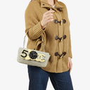 Chanel Beige Black Canvas Camellia N°5 Bag