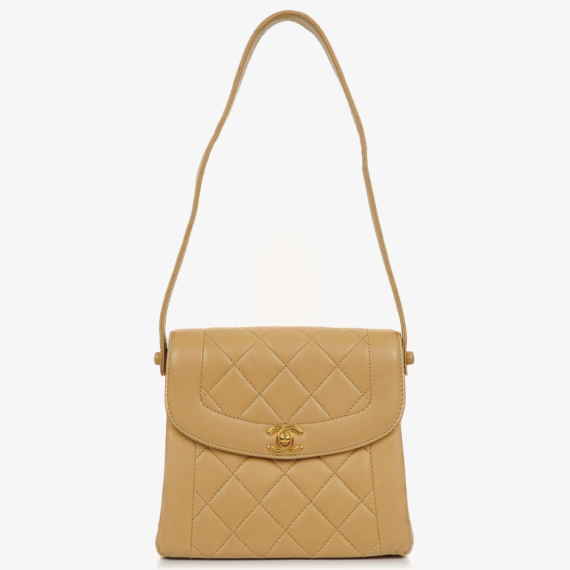 Chanel Beige Quilted Lambskin Diana Shoulder Bag With 24K Gold-Plated Hardware
