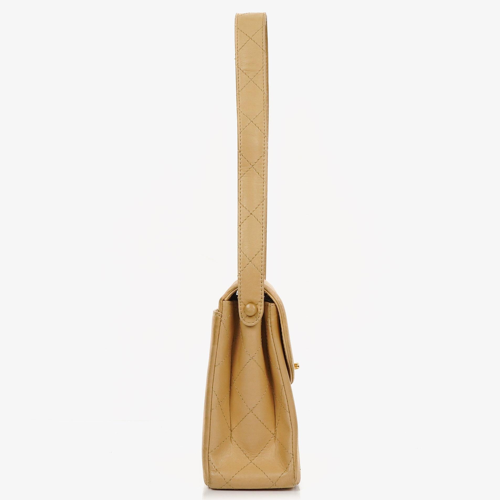 Chanel Beige Quilted Lambskin Diana Shoulder Bag With 24K Gold-Plated Hardware