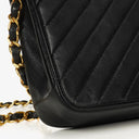 Chanel Black Diagonal Quilted Lambskin Leather Medium Classic Single Flap Bag With 24K Gold-Plated Hardware