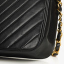 Chanel Black Diagonal Quilted Lambskin Leather Medium Classic Single Flap Bag With 24K Gold-Plated Hardware