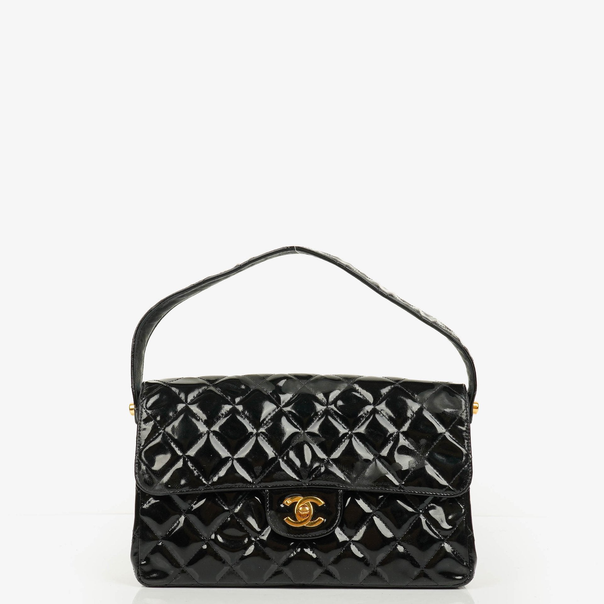 Chanel Black Double-Sided Flap Bag In Quilted Patent Leather