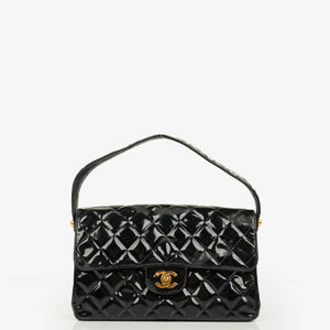 Chanel Black Double-Sided Flap Bag In Quilted Patent Leather