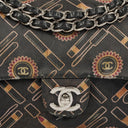 Chanel Black Lipstick Print Satin Flap Bag With Silver-Tone Hardware
