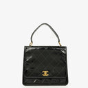 Chanel Black Quilted Patent Leather Top Handle Flap Bag With 24K Gold-Plated Hardware