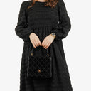 Chanel Black Quilted Patent Leather Top Handle Flap Bag With 24K Gold-Plated Hardware