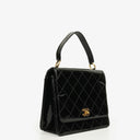 Chanel Black Quilted Patent Leather Top Handle Flap Bag With 24K Gold-Plated Hardware