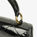 Chanel Black Quilted Patent Leather Top Handle Flap Bag With 24K Gold-Plated Hardware