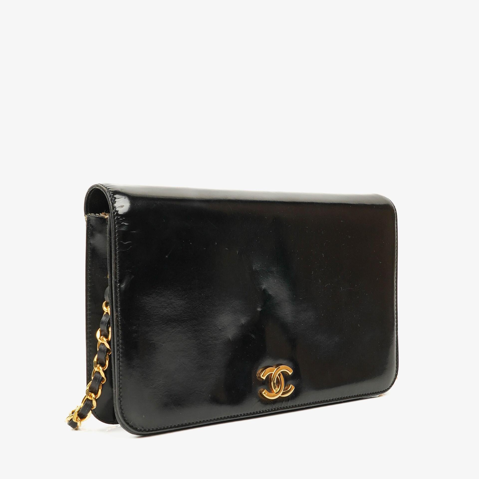 Chanel Black Patent Leather Full Flap With 24k Gold Plated Hardware