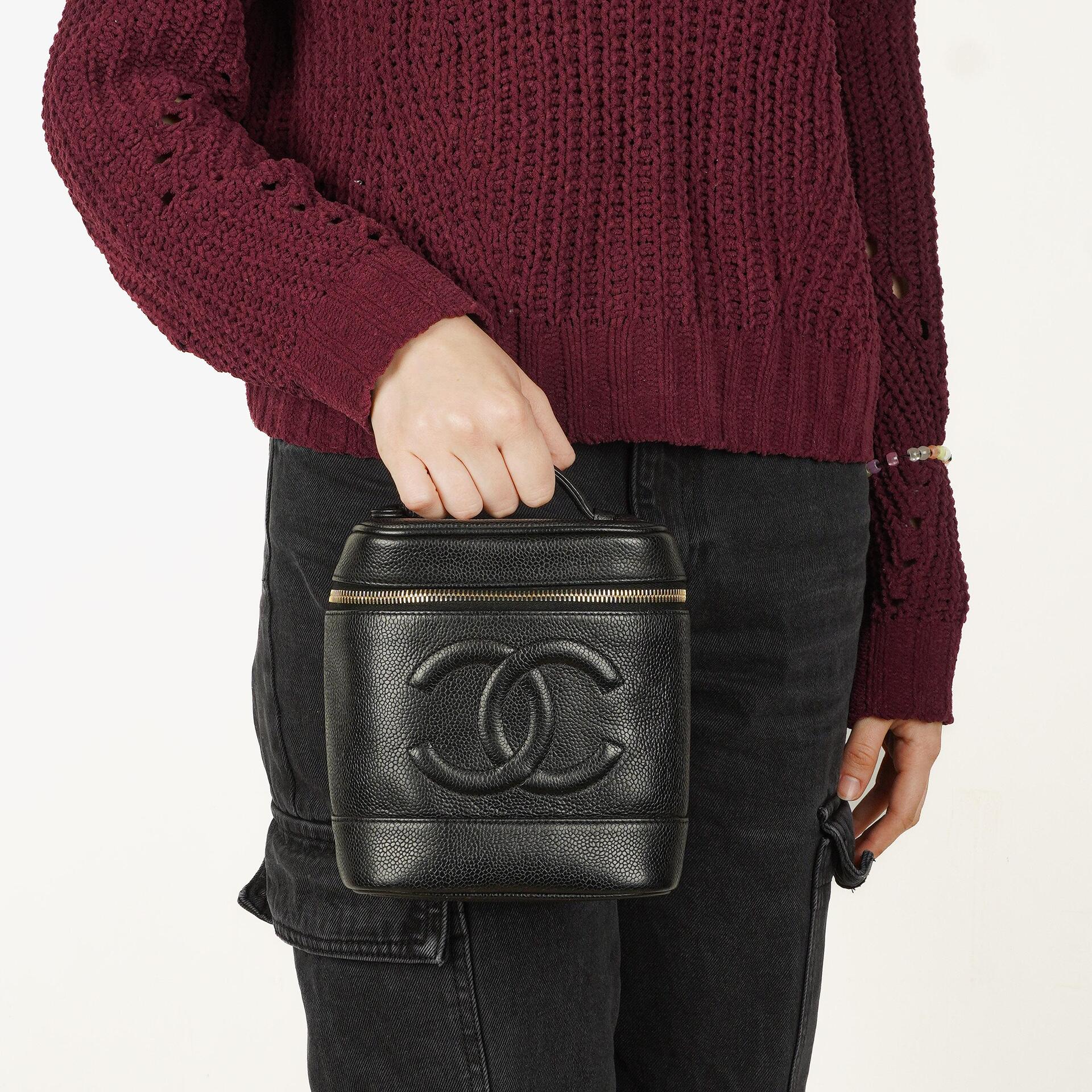 Chanel Black Quilted Caviar Leather Vanity Case