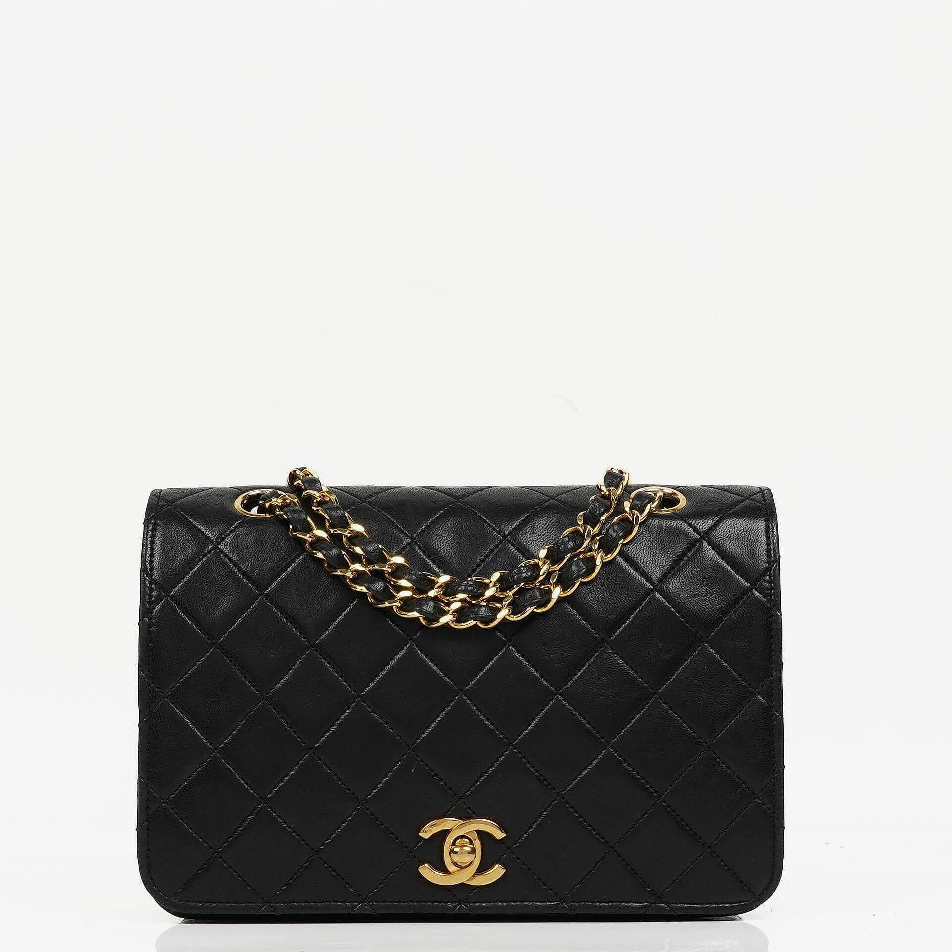 Chanel Black Quilted Lambskin Full Flap Bag With 24K Hardware