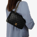 Chanel Black Quilted Lambskin Full Flap Bag With 24K Hardware
