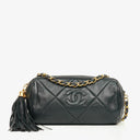 Chanel Black Quilted Lambskin Leather Mini Tassel Barrel Bag