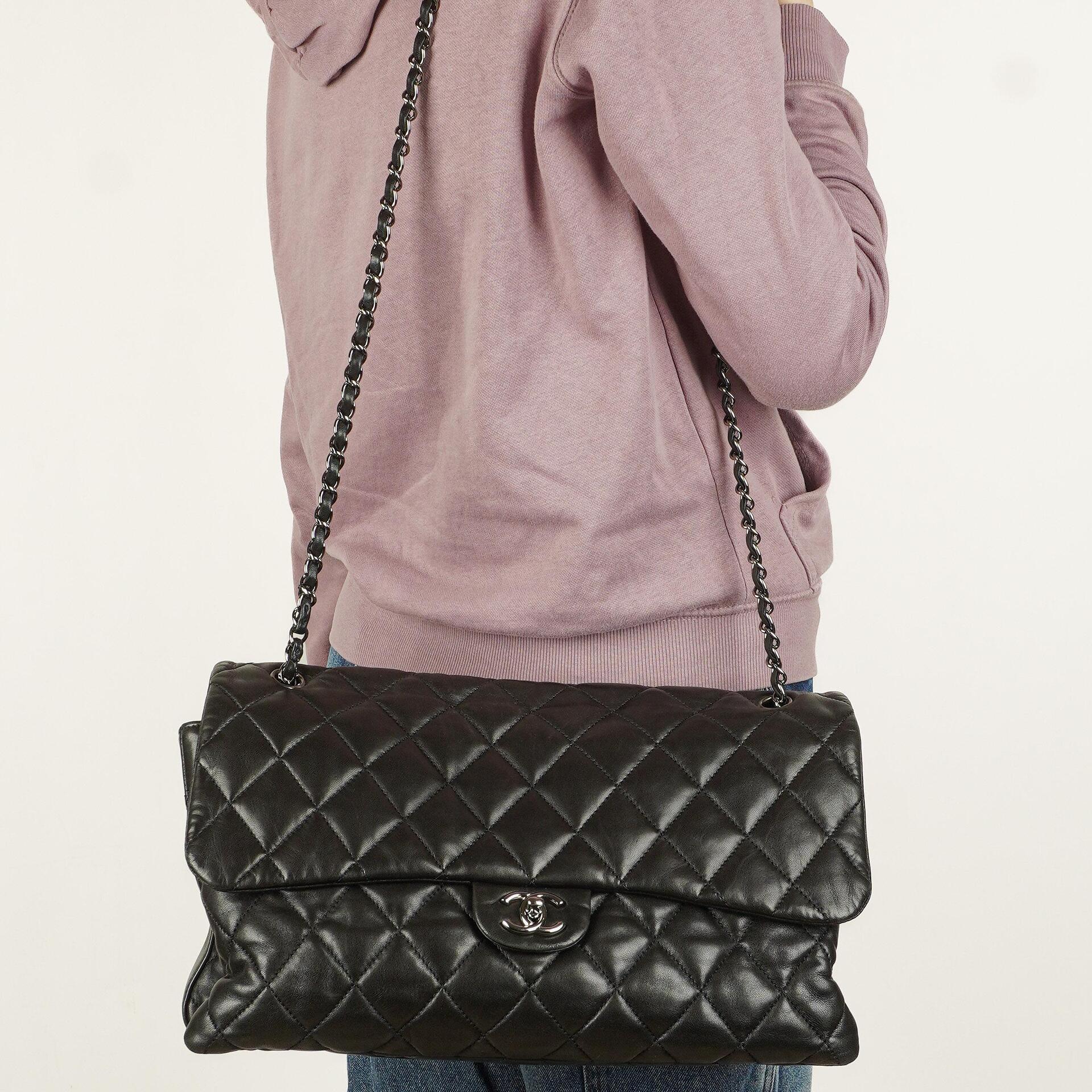 Chanel Black Quilted Lambskin Maxi 3 Accordion Flap Bag