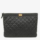Chanel Black Quilted Leather Caviar Boy Medium Clutch