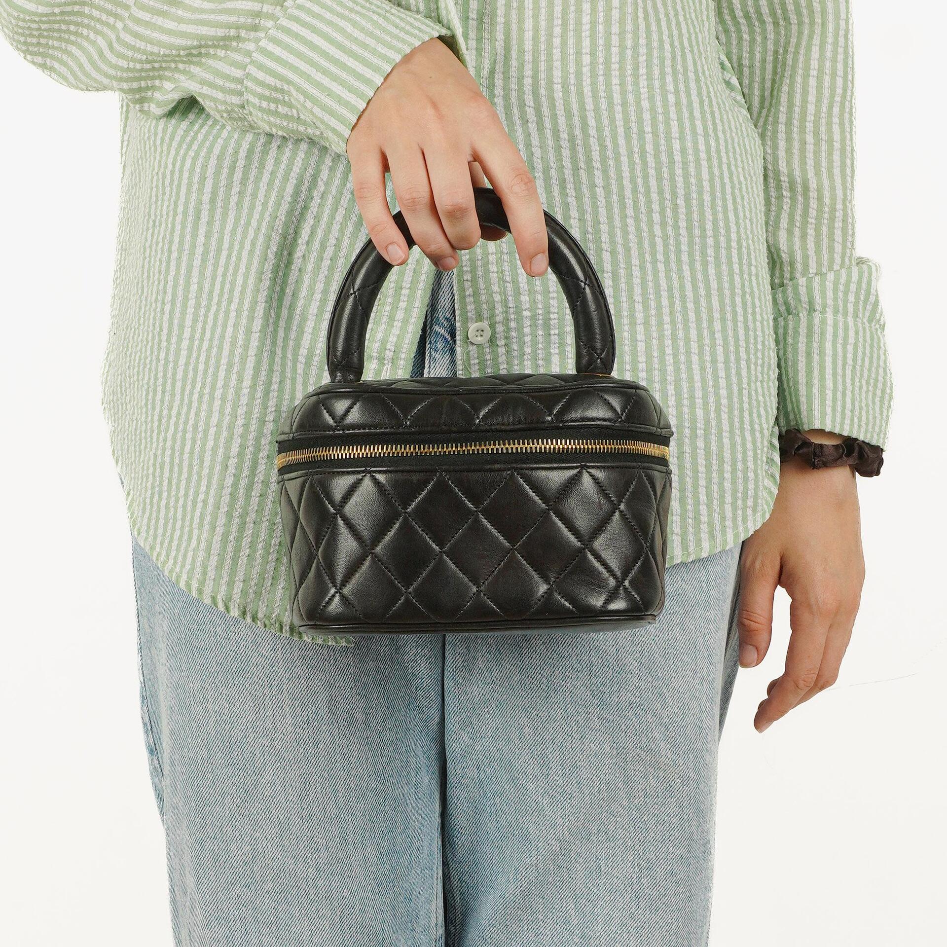 Chanel Black Quilted Leather Vanity Case