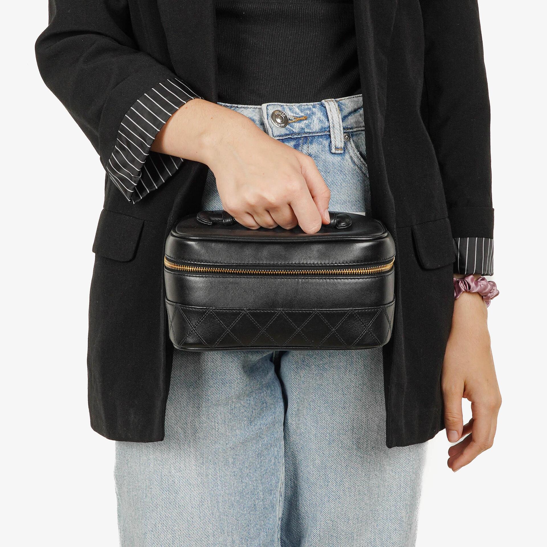 Chanel Black Quilted Leather Vanity Case