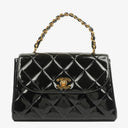 Chanel Black Quilted Patent Leather CC Flap Double Chain Bag